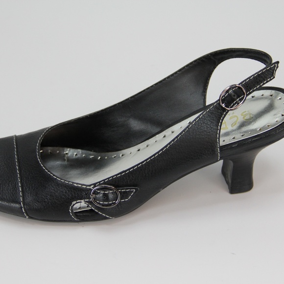 Black Leather Sling Back Kitten Heels - Size 8.5 B - Picture 7 of 7